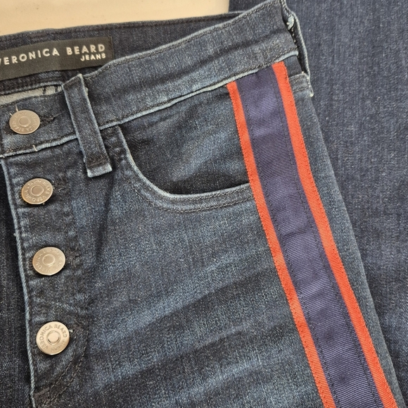 Veronica Beard Carolyn 10" Baby Boot Jeans Navy/Red Leg Stripe Released Hem - 25 - Picture 6 of 15
